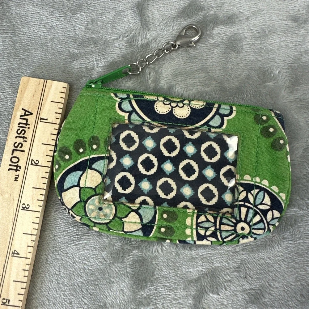 Vera Bradley ID Case Coin Purse Wallet Green Blue Floral Clip Zip Top